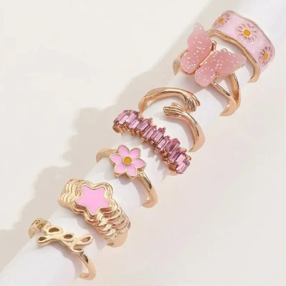 Gold and Pink Butterfly Ring Set - Picture 6 of 8